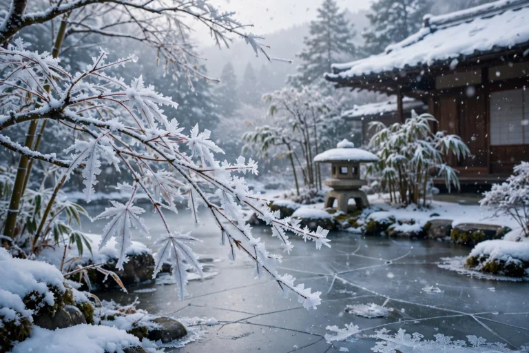 32 Beautiful Japanese Names That Mean Ice (With Kanji & Meanings) Japanese names that mean ice — winter scene with ice crystals and soft snowfall
